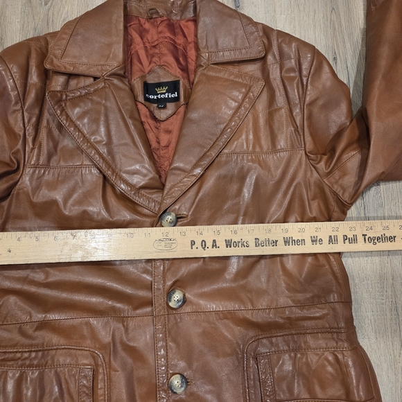 Men's Cortefiel Vintage Brown Leather Coat - Picture 8 of 10